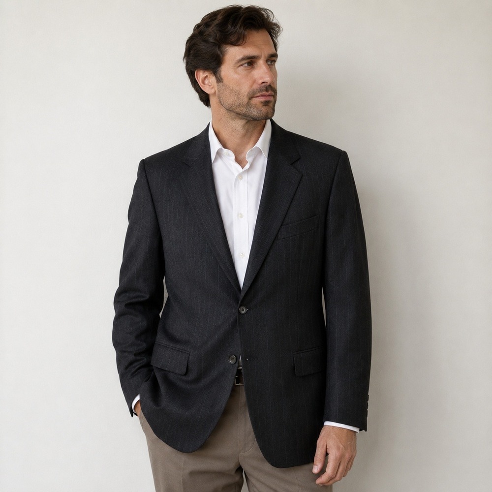 Hickey Freeman Loro Piana‎ Tasmanian Wool 120's Suit Jacket 48R Charcoal USA
